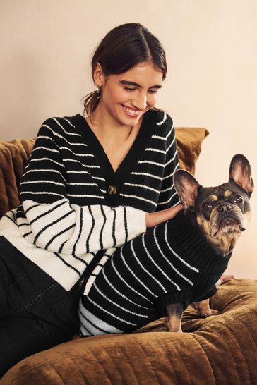 Black and White Stripe Dog Jumper