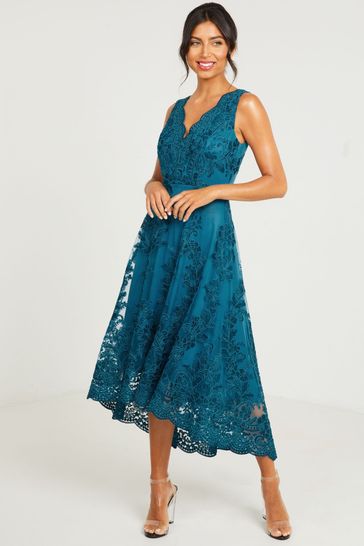 Buy Quiz Lace Bardot Dip Hem Dress from ...