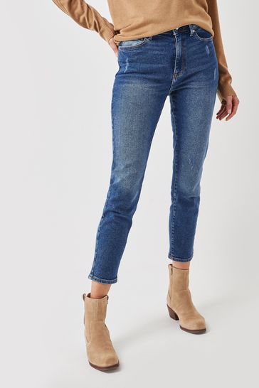 High Waist Cropped Straight Jeans 