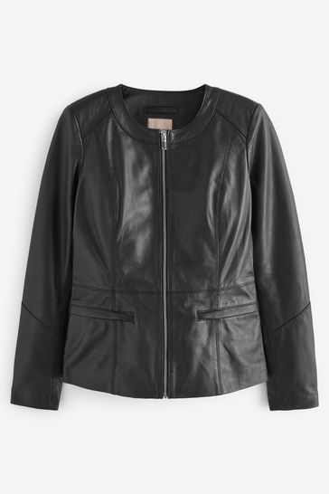 Oasis collarless leather on sale jacket