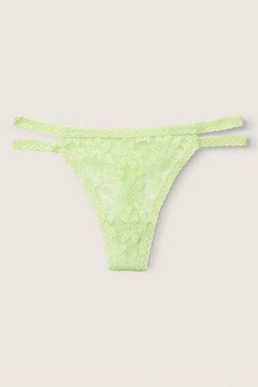Victoria's Secret PINK Icy Lime Green Strappy Lace Thong Knicker