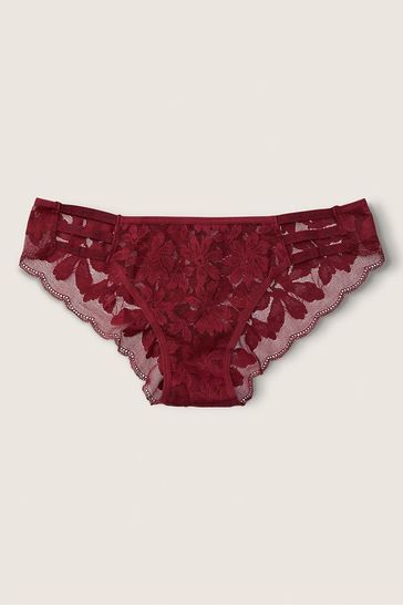 Victoria's Secret Pink Merlot Red Strappy Lace Logo Cheeky Knicker