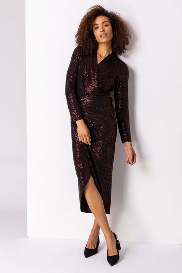 Buy Roman Sequin Embellished Wrap Dress 