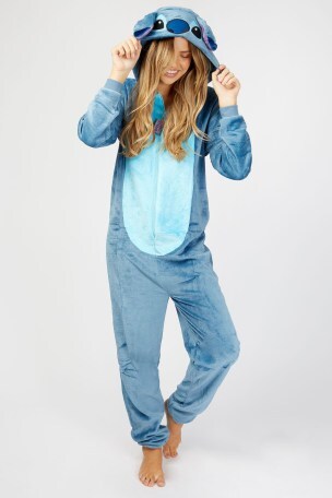 Wanziee Unisex Lilo and Stitch Blue Stitch Onesie Plush Blue Costume with Hoodie Adult Pajamas for Christmas Halloween Party Sleepwear S M L XL 
