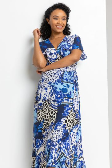 Buy Roman Petite Geo Floral Frill Wrap Dress from the Next UK online shop