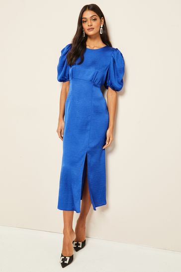 Ruched Sleeve Empire Midi Dress 