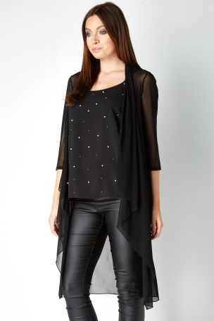Long black chiffon jacket discount
