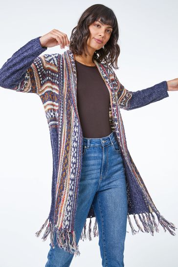 Buy Roman Print Tassel Hem Longline Cardigan from the Laura Ashley
