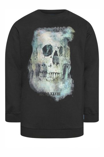 BadRhino Big Tall Black Skull Print Crew Sweater