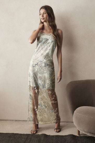 Multi Sequin Embroidered Column Maxi Dress