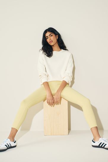 Yellow Cropped Denim Jersey Leggings