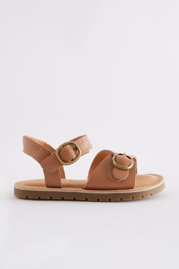 Brown Wide Fit (G) Leather Buckle Sandals