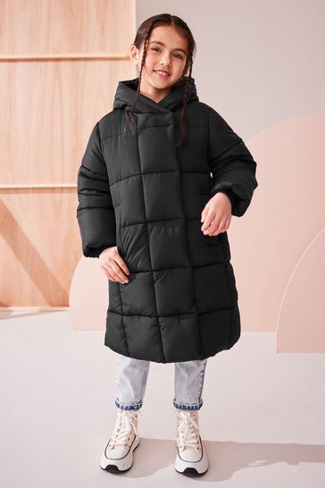 Black Longer Length Shower Resistant Fur Lined Hooded Padded Coat 3 16yrs