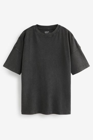 Charcoal Grey 100% Cotton Heavyweight Longline Relaxed Fit Crew Neck T-Shirt