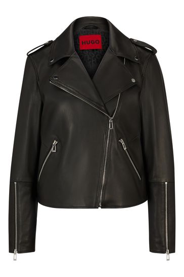 Buy HUGO Asymmetrical Zip Leather Biker Jacket from the Laura Ashley online shop