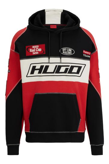 Buy HUGO Red Black Racing Inspired Logo Relaxed Fit Hoodie from