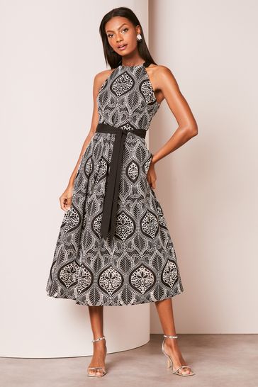 Halter lace top midi dress