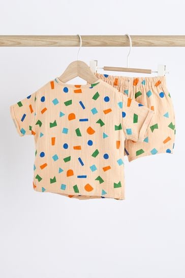 Cream/Bright Shape 100% Cotton Top And Shorts Set (0mths-2yrs)