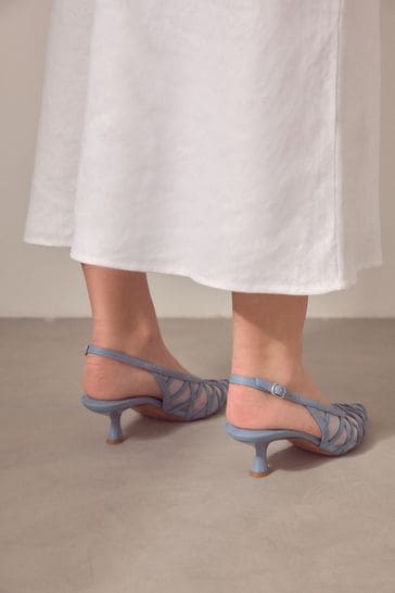 Blue Forever Comfort® Mesh Panel Point Toe Slingback Heels