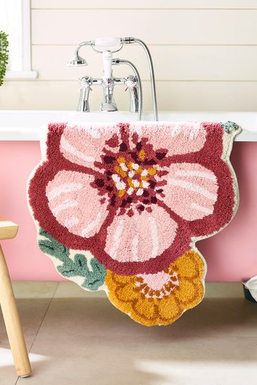 Pink 100 Cotton Floral Shaped Bath Mat