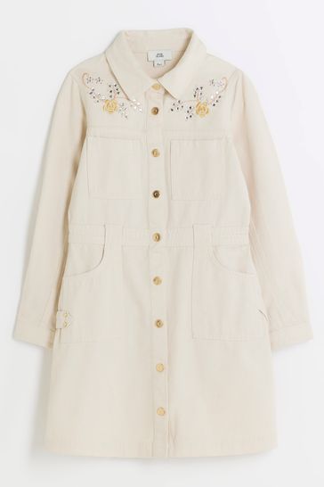 River Island Cream Girls Utility Shirt Dress