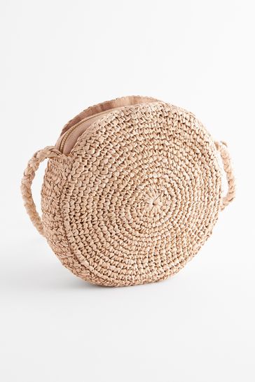 Natural Raffia Circle Cross Body Bag