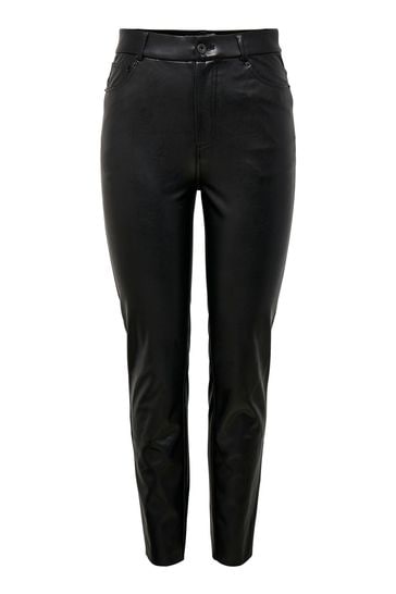 High Waisted Faux Leather Trousers 