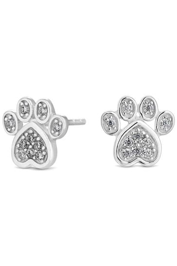 Hypoallergenic Perfect Gift for Kids 925 Sterling Silver Cute Double Dog Paw Stud Earrings Pet Paw Print Jewelry