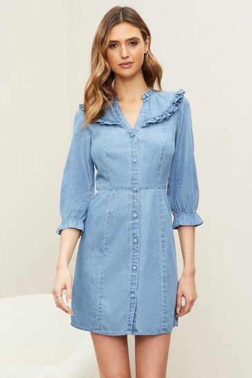 lipsy ruffle trim shirt dress