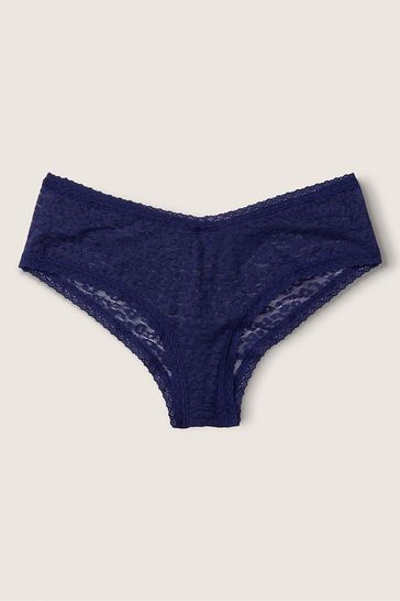 Victoria's Secret PINK Ensign Navy Blue Lace Logo Cheeky Knicker