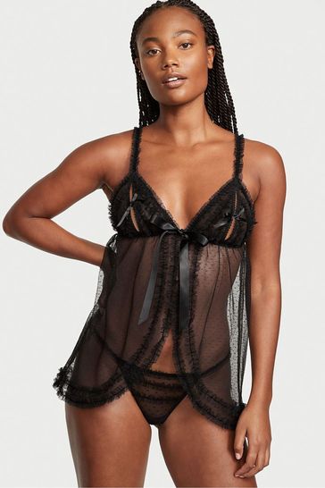 Victoria s Secret Black Ruffle Peekaboo Babydoll