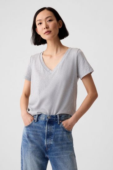 Gap Grey 100% Organic Cotton Vintage V-Neck T-Shirt