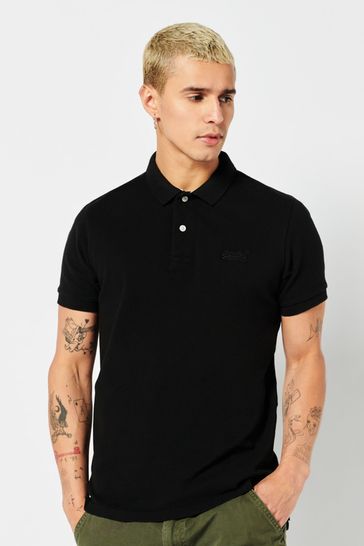 superdry black polo shirt