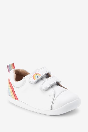 White Leather Wide Fit G First Walker Rainbow Trainers