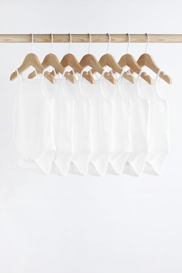 White Rib White 7 Pack Strappy Vest Bodysuits