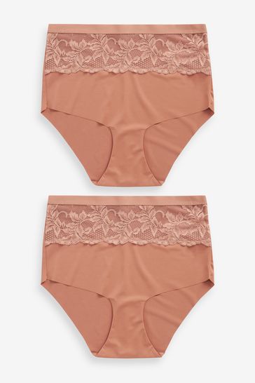 Neutral/Tan High Waist Lace Tummy Control Light Shaping Knickers 2 Pack