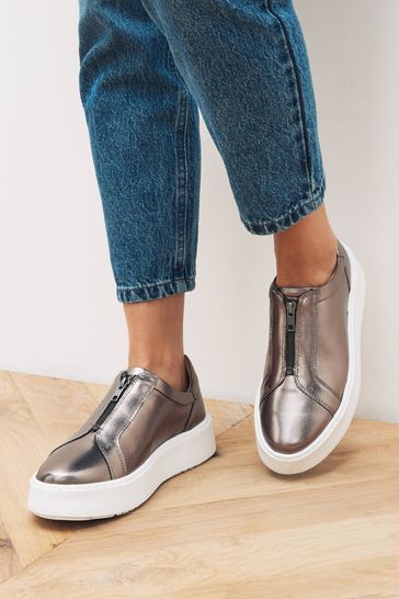 Silver leather new arrivals trainers