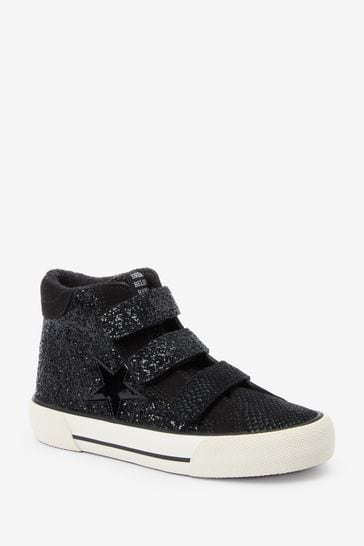 Black Wide Fit (G) Glitter Touch Fastening High Top Trainers