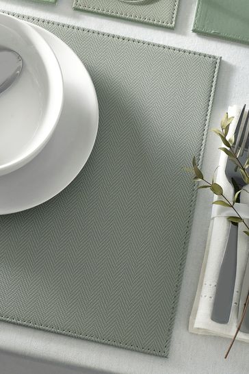 Set of 4 Sage Green Reversible Faux Leather Placemats and Coasters Set