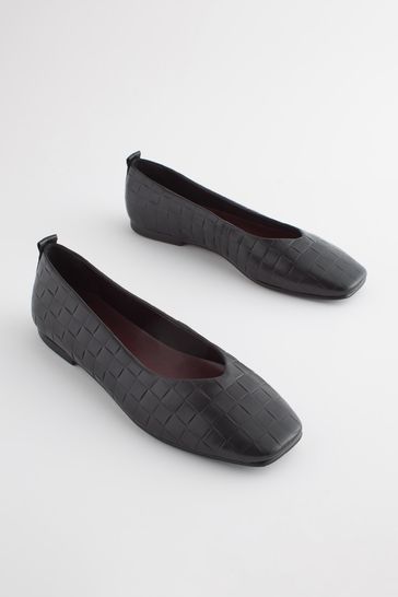 Black Signature Leather Hi Cut Ballerina Shoes