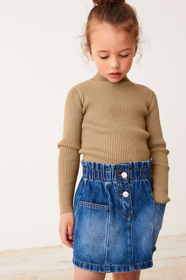 Mid Blue Denim Paperbag Waist Skirt 3 16yrs