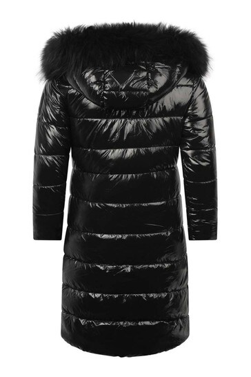 Girls Shiny Long Puffer Coat in Black