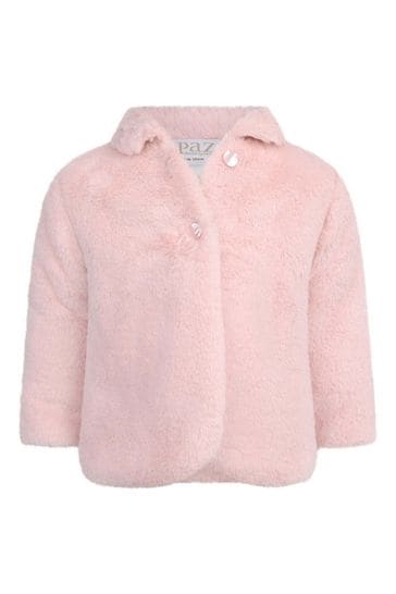 Baby Girls Light Faux Fur Coat in Pink