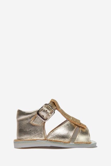 Baby Girls Leather Fringed Sandals in Gold