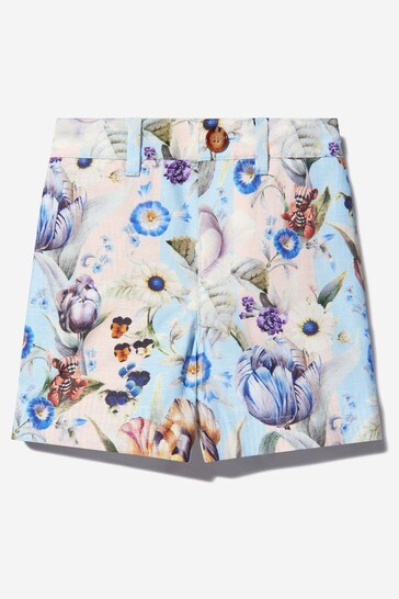 Baby Boys Cotton Floral Print Shorts in Cream