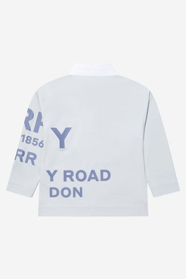 Boys Cotton Logo Print Polo Shirt in Grey