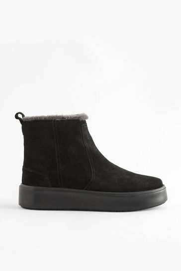 Black Forever Comfort Faux Fur Suede Ankle Boots