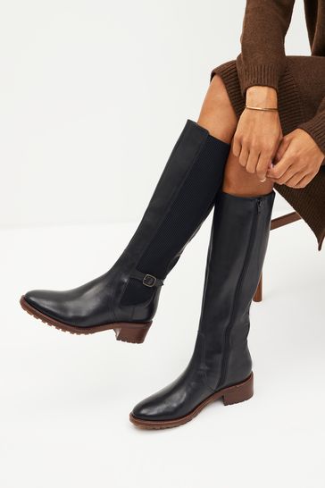 Wide fit leather hotsell knee high boots uk