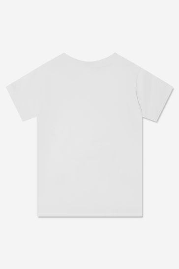 Boys White Cotton Branded T-Shirt