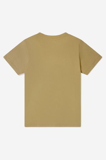 보이즈 브라운 코튼 로고 프린트 티셔츠